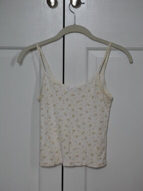 Brandy Melville Cream Floral Cami Tank Top